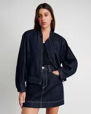 [Jag] Jag Women's Cora Crop Denim 100% Cotton Jacket In Raw Wash Blue Size 16 16 Blue