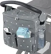 Orzbow XL Buggy Organiser Bags, 22 L Large Pram Nappy Organiser with Cup Holders and Shoulder Straps, Used as Mom Handbag, Shoulder Bags & Backbag (Grey)