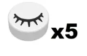 LEGO 5 New White Tiles Round 1 x 1 Black Eye Closed 7 Eyelashes Part WH01
