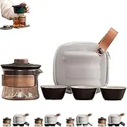 Teatsy Portable Tea Set, Teatsy Teapot, Heat-Resistant Glass Teapot with Rotating Strainer, 360° Rotating Strainer, 1 Fair Cup, 3 Tea Cups, for Office, Travel, Home (Black)