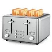 WHALL 4 Slice Toaster Stainless Steel Dual Control Panels Crumb Tray