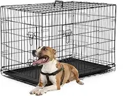 FDW Dog Crate Dog Cage Pet Crate for Large Dogs Folding Metal Pet Cage Double Door W/Divider Panel Indoor Outdoor Dog Kennel Leak-Proof Plastic Tray Wire Animal Cage (Black, 36 Inch)