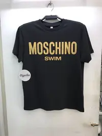 在飛比找Yahoo!奇摩拍賣優惠-Moschino swim 黑色 燙金 Logo 圓領T恤 