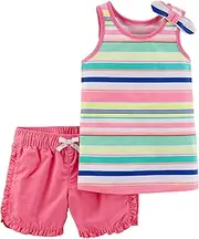 [Carter's] Carters Baby Girls 2-Piece Striped Tank & Twill Short Set, 6 Months
