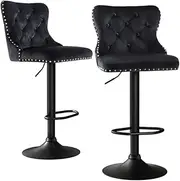[Artiss] 2X Velvet Bar Stool Adjustable Height Nailhead Trim Kitchen Counter Stool