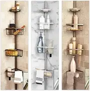 Shower Caddy,Luxury Telescopic Metal Spring Tension Pole 4 Shelf Corner Storage Bathroom Shower Caddy-Bronze