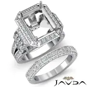 Diamond Engagement Ring Emerald Pave Semi Mount Bridal Set 18k Gold White 3.6Ct