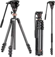 Cayer CF2451 Video Tripod 75 inches Carbon Fiber Tripod Leg with Fluid Drag Head