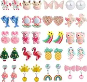 DEVIENG Clip On Ohrringe, hypoallergen, geeignet für Kinder im Alter von 4–12 Jahren, niedliche kleine Ohrclips, Schmuck-Geschenk-Set, Einheitsgröße, Harz, Kein Edelstein