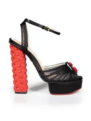 Black Floral Platform Heels