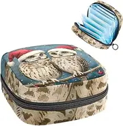 Period Bag,Sanitary Napkin Storage Bag,Christmas Hat Animal Owl,Tampon Bag for Purse