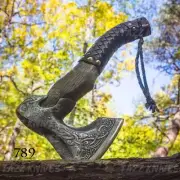 CUSTOM HAND FORGED CARBON STEEL HANDLE VIKING BEARDED HATCHET TOMAHAWK AXE