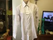 Mens Genuine Vintage PORTLAND PERMANENT PRESS shirt White Brown Print Size 39cm