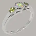 Solid 14k White Gold Natural Opal & Peridot Womens Trilogy Ring - Sizes 4 to 12