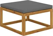 Patio Ottoman Solid Wood Footstool with Cushion, Small Footrest Seat All Weather Outdoor Furniture for Porch Deck Garden