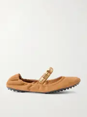 [Tod's] Tod's - Ballerina Embellished Leather-trimmed Suede Flats - Tan - IT42 IT 42 Brown