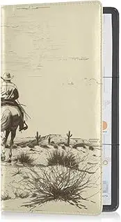 [Caihoyu] Leather Auto Registration Insurance & ID Card Holder Men Women Auto Truck Comparment Accessories Case for Cards, Essential Document Driver License Two Cowboys Riding Horses in Desert