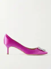[Manolo Blahnik] Manolo Blahnik - Hangisi 50 Crystal-embellished Satin Pumps - Fuchsia - IT34 IT 34 Pink
