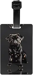 [MDATT] Cute Black Pug Dog-Standard-Scale-2_00x Print Luggage Tags for Suitcase Tag with Identifier Name Label Id Card Baggage Tag