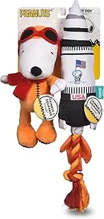 Peanuts for Pets Space Explorer Snoopy Plush and Rocket Ship Rope Tug Dog Toy Set, Squeaky Puppy Toys, Stuffed Animal, Ideal for Dog Birthday, Small and Large Dogs