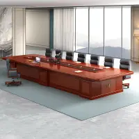 在飛比找樂天市場購物網優惠-辦公會議桌長桌條形實木皮大型會議室接待室油漆開會客洽談桌椅