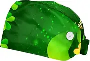[FVQL] 2 Pack Scrub Caps Nurse Hats with Sweatband, Surgical Hats for Women, St. Patrick's Day Pattern