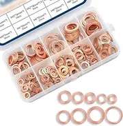 Ajxn 200 PCS Car Copper Flat Gasket Combination Set, M5 M6 M8 M10 M12 M14 9 Specification Multi-Function Fuel Seals, with Transparent Storage Box, Universal for Cars Repair Gasket Replacement (Gold)