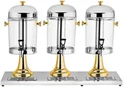 Drinks Dispenser, Clear Glass Drinks Dispenser Beer Water Juice Cold Beverages, Cocktails, Punch, Water, Chilled Refreshments with Tight Lid and Tap Stand (Three Head,Gold)