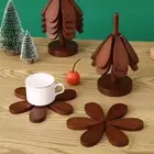 Wood Hot Pads for Pot Pans Holiday Kitchen Decor Christmas Tree Trivets Set