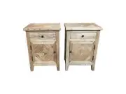 2 x DUTCHY FRENCH PROVINCIAL BEDSIDE TABLES OAK WOOD PARQUETRY PATTERN