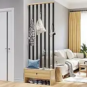 Wall Room Divider, Entry Hall Storage Rack, Wall Privacy Screens, Entryway Partition Separator, Room Divider Shelf with Shoe Rack and Coat Rack, for Home Office(Natural,100cm/39.3in)
