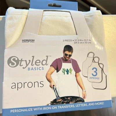Fashion Art Next Style Set of 3 White Cream Aprons 100% Cotton Design Your Own
