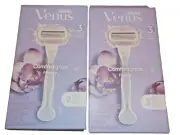 2 Gillette Venus Comfort Glide Freesia Women's 1 Razor 2 Cartridges each