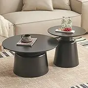 EKDJSN Coffee Table Set, Round Nesting Coffee Table Set of 2, Stackable Coffee Table with Wood Finish, for LivingRoom, Bedroom, Studio, (27in+20in)(Black)