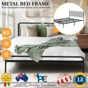 Metal Bed Frame Queen Double King Single Size Bed Base Platform Railing-Style BK