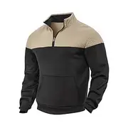 Men's Sweatshirt Quarter Zip Sweatshirt Black Army Green Navy Blue Khaki Gray Half Zip Color Block Zipper Pocket Textured Sports Outdoor Daily Holiday Polyest