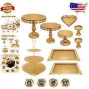 Deluxe 9-Piece Gold Metal Serving Trays and Cake Stands for Sophisticated Events