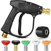 High Pressure Washer Gun with 5 Water Spray Nozzle Tip, 1/4" Quick Release Car Washer Gun, 4350 PSI Power Short Spray Pressure Washer Gun M22-14MM Fitting Hose Connector for Car Cleaning