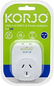 Balanzza Korjo USB A+C - UK Converts One Socket Into AUS/NZ Plus USB-C, White, 55 cm