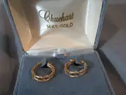 Vintage Chuchart 14kt gold double hoop textured earrings new old stock