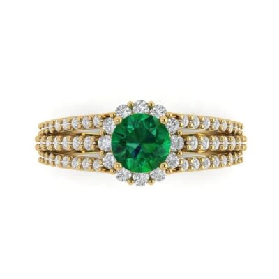 1.76Ct Round Cut Simulated Emerald Solid Gold Halo Ring, Birthday Gift