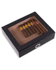 Bey-Berk Carbon Fiber Design 20-Cigar Humidor with Glass Viewing Top & Cedar Lining