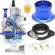 AKSLGT PWK 32mm Carburetor, Universal Mortorcycle Racing Carburetor With Blue Float Bowl Horn Cup Intake Manifold Fit for 2T 4T Engine Scooter Motorcycle ATV Quad Pit Bike 212cc (32mm)