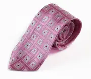 Mens Light Pink With White Squares Patterned 8Cm Neck Tie