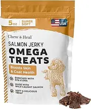Chew + Heal Labs - Omega Salmon Jerky Dog Treats 5 oz Soft Salmon Jerky for Skin and Coat made with Wild Alaskan Salmon Meat