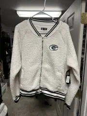 NFL Green Bay Packers Sz L Jacket Varsity Bomber Sherpa Fuzzy Faux Shearling