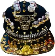 [YY GEWETAO] Hip Hop Hat, Flat-Brimmed Hat, Rock Cap Skull Cap with Rivets, Adjustable Hat for Men and Women