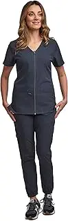 [Green Town] Women's V-Neck Full Zipper Top and Jogger Pant Medical Nursing Scrub Set GT 4FLEX