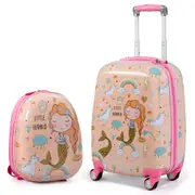 Babyjoy 2PCS Kids Travel Luggage Set 18" Suitcase & 13" Backpack Set w/Astronaut Pattern Ideal Gift Pink