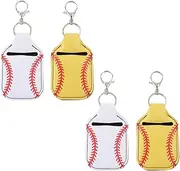 Ximimark 4pc Hand Sanitizer Holder Keychain For Backpack Travel Size PU Leather Baseball Softball Basketball Football Travel Bottle Cover Key Chain, Yellow